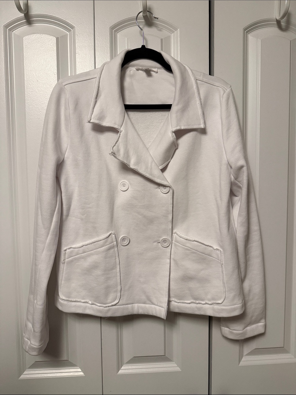Splendid White Double-Breasted Cropped Cotton Pea Coat Jacket Frank & Eileen
